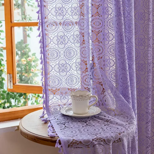 Miniatura 9 de YJ YANJUN - Cortinas de café boho, 24 pulgadas de largo, 2 paneles, cada una de 59" de ancho x 24" de largo, beige, con crochet, cortinas de cocina