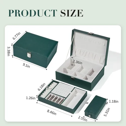 Miniatura 7 de BUTI4WLD Joyero, organizador de joyería de 2 capas con estuche de joyería de viaje, organizador de cuero sintético para aretes, anillos, collares