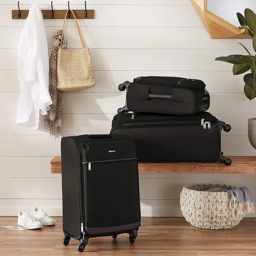 Miniatura 10 de Tienda Basics Maleta de equipaje giratoria de mano Softside con ruedas, Negro, Juego de 3 piezas (21"25"30")