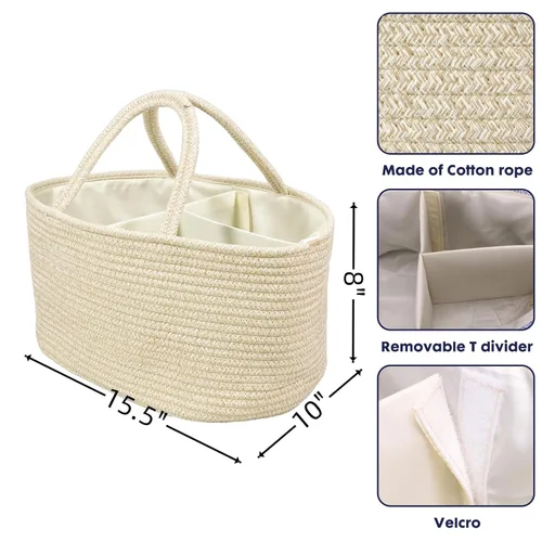Miniatura 38 de Organizador de pañales para bebé con cuerda de algodón para niña o niño, cesta de almacenamiento portátil para guardería, bolsa de transporte