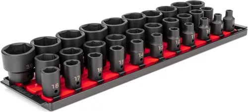Miniatura 7 de TEKTON Juego de llaves de vaso de impacto profundo de 6 puntos con rieles de 1/2 pulgada, 31 piezas (8-38 mm) SID92105
