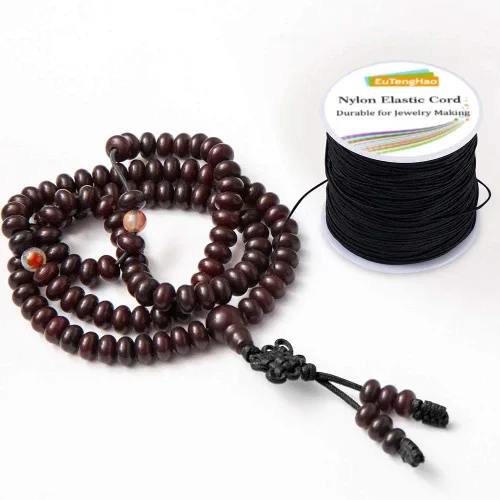 Miniatura 6 de EuTengHao Cordón elástico de nailon, cordón decorativo de satén negro para hacer pulseras, collares y joyas (0.059 in x 55 yardas)