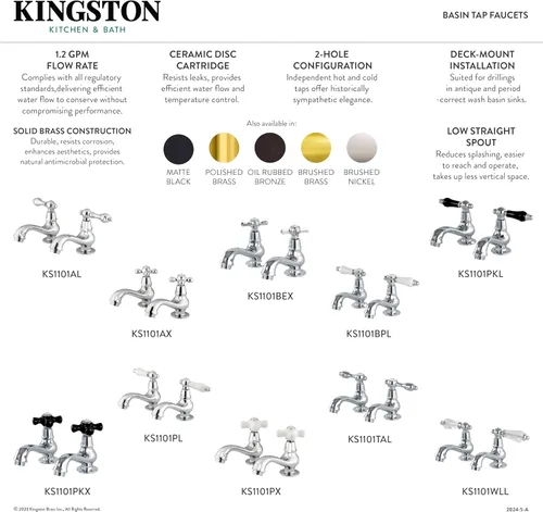 Miniatura 2 de Kingston Brass KS1102PX Heritage - Grifo para lavabo, latón pulido
