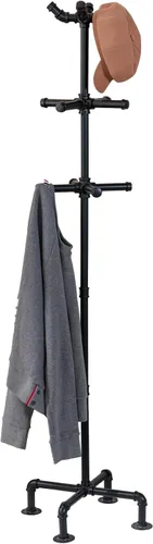 MyGift Perchero industrial de metal negro de 64 pulgadas con diseño de tubo realista y 12 ganchos, organizador de entrada para colgar abrigos,