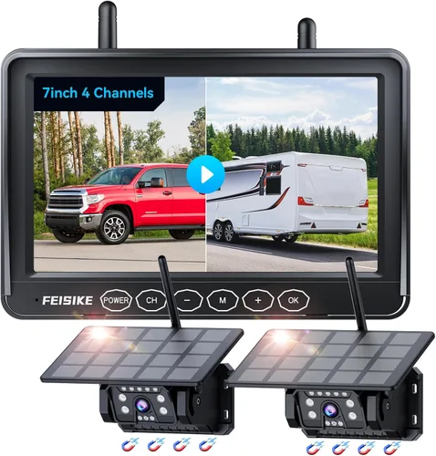 Miniatura 8 de Cámara de respaldo inalámbrica solar magnética para remolque de camión RV – Monitor 1080P de 7 pulgadas, instalación de 1 minuto, sin demora, cámara