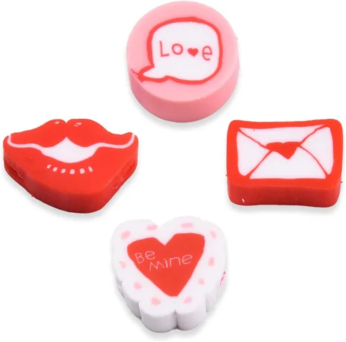 Miniatura 2 de MegaPet - 100 cuentas de arcilla hechas a mano, serie de letras de amor, cuentas de arcilla polimérica, cuentas de arcilla polimérica, color rojo