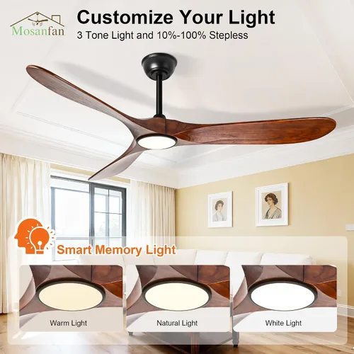 Miniatura 3 de Ventiladores de techo de 52 pulgadas con luces y control remoto, ventilador de techo de madera para exteriores con motor de CC silencioso de 6 Negro