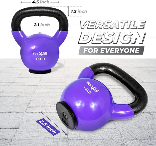 Miniatura 4 de Yes4All Juego de pesas rusas con base de goma, pesas rusas para mujer, pesas rusas de entrenamiento de fuerza (10-65 libras)