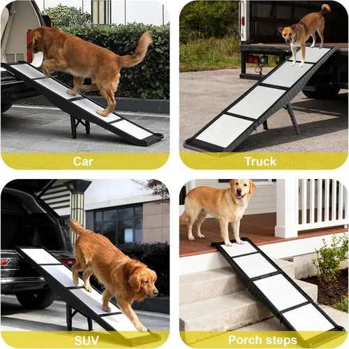 Miniatura 7 de Rampas de coche para perros, patas de apoyo de 8 alturas, 220 libras, antideslizantes, perros grandes Tamaño de mano para un fácil almacenamiento