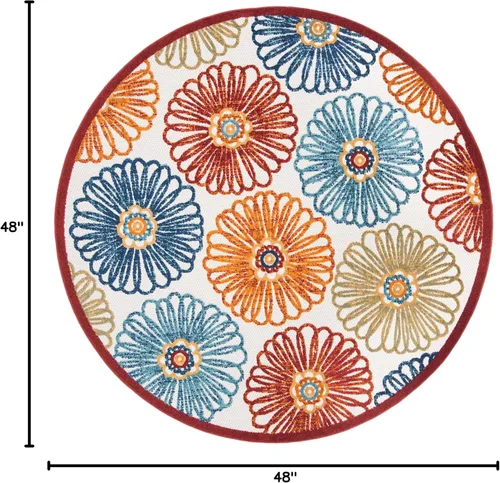 Miniatura 2 de SAFAVIEH Alfombra lavable para exteriores, redonda, 4 pies, color crema y rojo, no desprende pelusa y fácil de limpiar, ideal para patio, patio