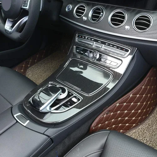 Miniatura 5 de YIWANG Fibra de carbono ABS consola panel de engranajes marco marco ajuste 2 unids para Mercedes Benz Clase E W213 2016-2019 Accesorios de coche