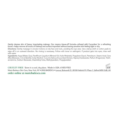 Miniatura 2 de Mario Badescu Crema desmaquillante de pepino con fórmula no grasosa - Emoliente crema fría removedor de maquillaje para maquillaje pesado e