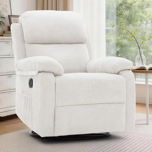 Miniatura 19 de Korser Silla reclinable, silla mecedora giratoria 360 grados para adultos, mecedora pequeña para espacios pequeños, tapizada de tela, reclinable