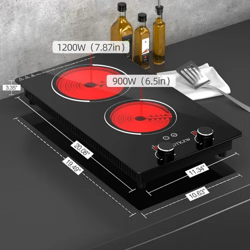 Miniatura 3 de Estufa eléctrica de 110 V, 2 quemadores, estufa eléctrica de 12 pulgadas con enchufe, encimera de control de perilla GTKZW y placa de cerámica