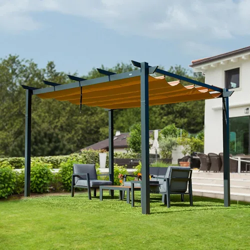 Miniatura 7 de Domi - Pérgola retráctil para exteriores de 10 x 13 pies, moderna pérgola de enrejado de uva con toldo para sombra, refugio de aluminio para patio