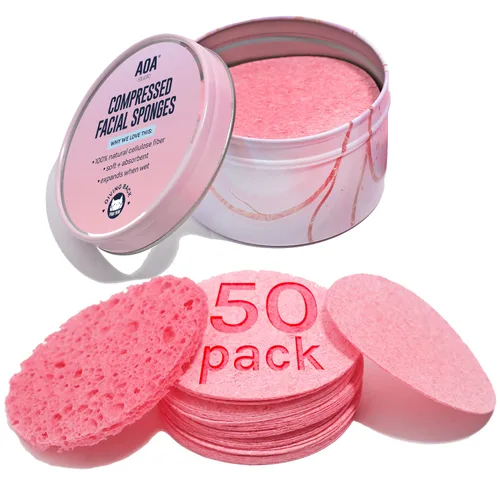 AOA Studio 50 esponjas faciales comprimidas, esponjas cosméticas 100% naturales para limpieza facial, mascarilla exfoliante, quitar para maquillaje,