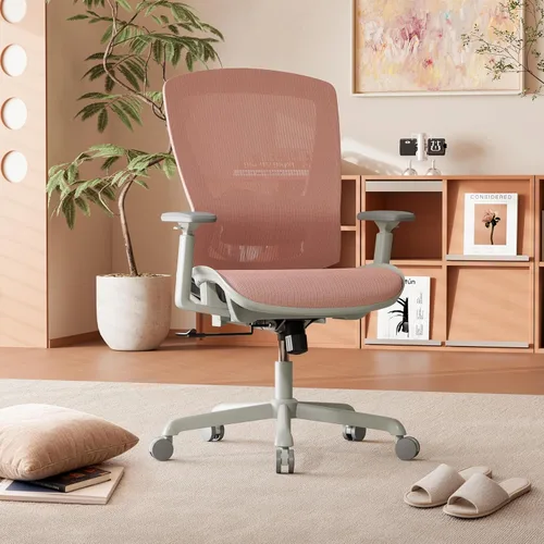 Miniatura 16 de ELABEST Silla de oficina de malla, silla ergonómica de escritorio para computadora, silla de tareas resistente, soporte lumbar ajustable y Beige