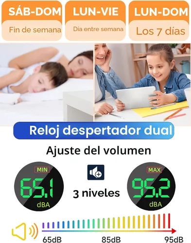 Miniatura 4 de Cadmos Reloj Despertador Extra Fuerte para Personas de Sueño Pesado Adultos, Adolescentes, Niños, Reloj Arcoíris para Dormitorios, Pequeño Reloj