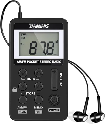 ZHIWHIS AM FM - Mini transistor portátil con batería recargable, sintonización digital personal, radio estéreo de bolsillo con memoria de apagado y