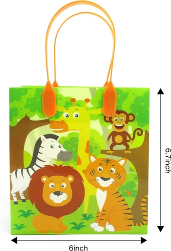 Miniatura 6 de TINYMILLS Bolsas de regalo con temática de animales de la selva de safari con asas, bolsas de dulces de libro de selva para fiestas de cumpleaños