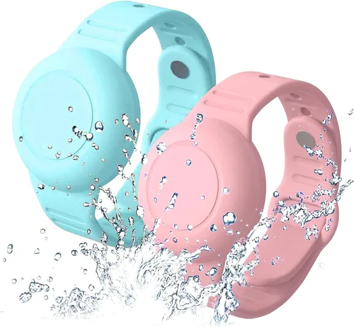 Aircawin Pulsera Airtag impermeable para niños, paquete de 2 pulseras de Airtag ocultas, funda de silicona antipérdida para Apple Airtag para niños,