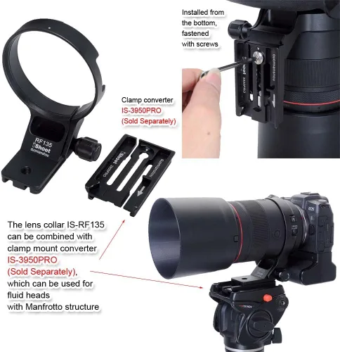 Miniatura 8 de iShoot Anillo de montaje de trípode de collar de lente de metal compatible con Canon RF 5.315 in f/1.8 L IS USM y estabilizador Arca Fit, soporte