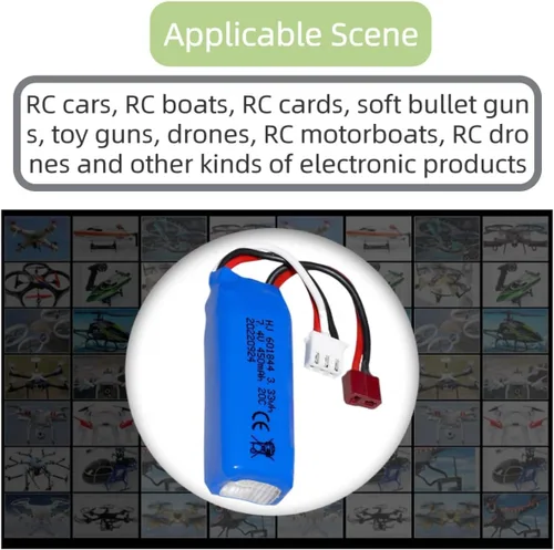 Miniatura 5 de Paquete de 2 baterías de iones de litio de 7.4 V 450 mAh 20C RC para WLtoys K969 K979 K989 K999 P929 P939 RC Car RC Boat con conector T y cable