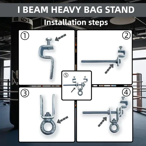 Miniatura 4 de Soporte para bolsa pesada I-Beam Soporte de boxeo resistente fácil de instalar, abrazaderas de acero para bolsas pesadas, abrazaderas de acero