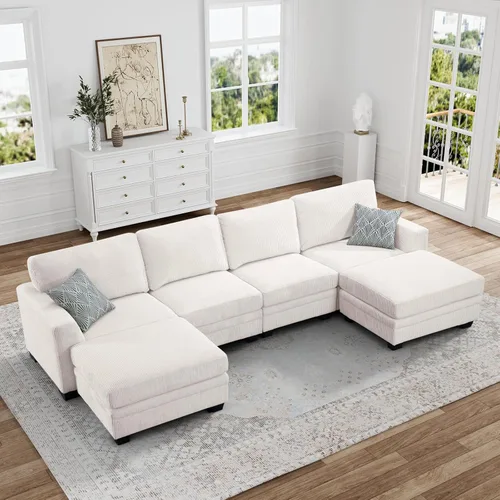 Miniatura 15 de Legend Vansen Sofá modular de gran tamaño, sofá en forma de U de 7 asientos con otomana, sofá de pana con asiento profundo, sofás seccionales Gris