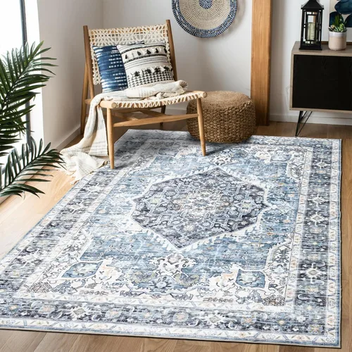 Miniatura 28 de Alfombra de área de 5 x 7, alfombra bohemia vintage, ultra suave, de pelo bajo, lavable, antideslizante, resistente a las manchas, alfombra impresa
