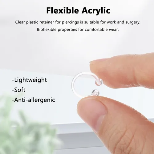 Miniatura 7 de Juego de 44 piezas de piercings de nariz transparentes, juego de piercings de acrílico para labios, flexible para nariz, lengua, vientre, ceja
