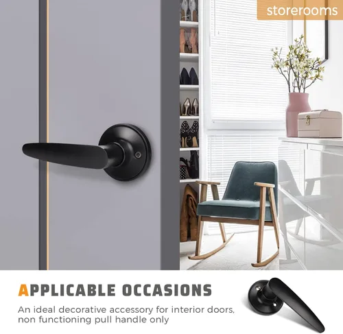 Miniatura 3 de KNOBWELL Paquete de 1 palancas de puerta simuladas de una cara con acabado negro mate, manijas de puerta simuladas clásicas para armario, uso