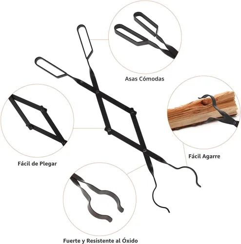 Miniatura 2 de Atizador resistente de 32 pulgadas de largo para chimenea, fogata y fogón, y juego de herramientas de pinzas para chimenea de 26 pulgadas, agarrador