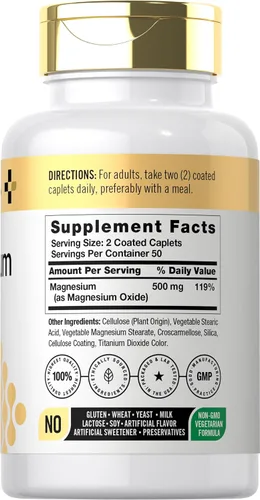 Miniatura 2 de Doctor's Way Suplemento de magnesio de 500 mg 100 cápsulas recubiertas Óxido de magnesio Vegetariano, sin OMG, sin gluten