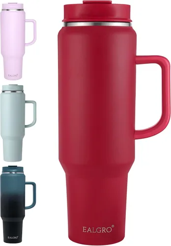 Miniatura 18 de EALGRO Botella de agua aislada de 40 onzas con popote y asa, frasco de agua deportivo de metal grande, taza de café de viaje de acero inoxidable