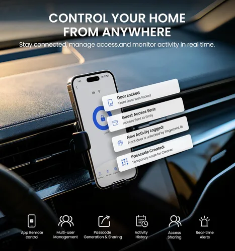 Miniatura 8 de Veise VE012W-H - Juego de cerradura inteligente WiFi para puerta delantera, WiFi integrado, control remoto de aplicación y control de voz, cerradura