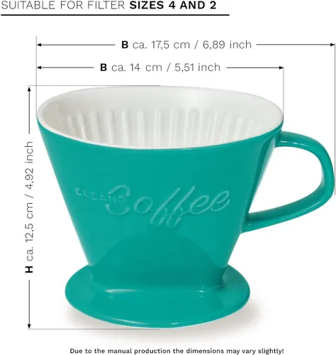 Miniatura 2 de Creano XXL gotero de café de porcelana verde - cafetera de cono de cerámica - verter sobre cafetera - tamaño del filtro 4 - calidad enorme y pesada