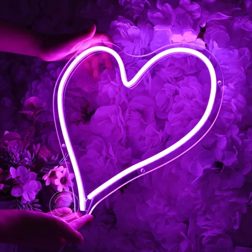 Miniatura 5 de Britrio Letrero de luz de neón LED de 13.4 pulgadas en forma de corazón, letrero de neón para colgar en la pared, arte de pared para bar, dormitorio
