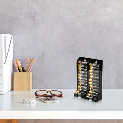 Miniatura 6 de Soporte organizador de baterías AA, dispensador de acrílico con capacidad para 22 baterías, organizador de montaje en pared, contenedor pequeño