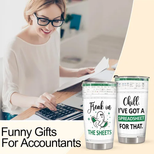 Miniatura 2 de Vaso de contador de 20 onzas con tapa de acero inoxidable aislado de Excel para contador, para hombres y mujeres, CFO de CPA, compañero de trabajo