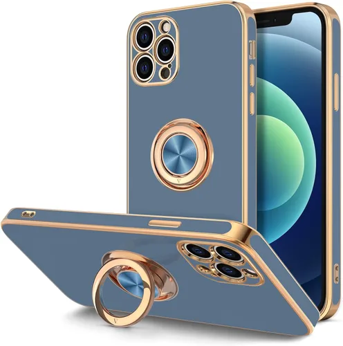 Miniatura 9 de Hython Funda para iPhone 12 Pro Max con Soporte de Anillo [Soporte Magnético Giratório de 360°] [Forro de Microfibra Suave] Borde Chapado en Oro