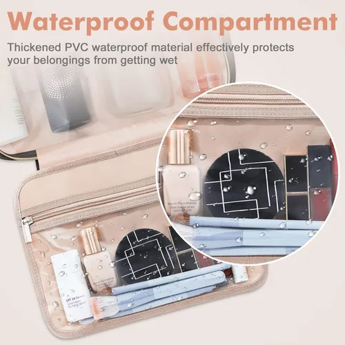 Miniatura 3 de Bolsa de aseo Wedama para mujer, bolsa de viaje grande para cosméticos, bolsa de aseo colgante para baño, bolsa de maquillaje impermeable de PVC Rosa