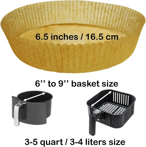 Miniatura 3 de Forro de papel desechable para freidora de aire, 100 piezas de 6.5 pulgadas, forros antiadherentes para freidora de aire, papel de hornear a prueba