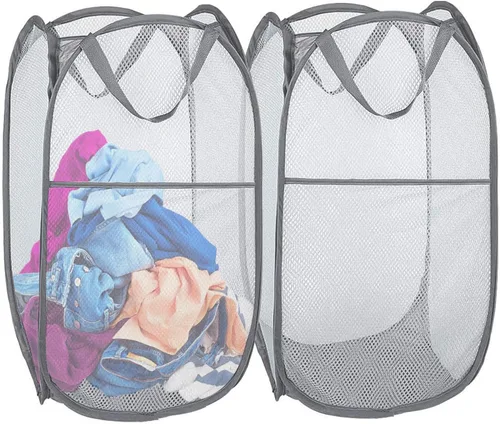 Miniatura 15 de Cestas plegables de malla para la ropa sucia, cesta portátil para ropa sucia, cestas de almacenamiento plegables (azul, paquete de 2)
