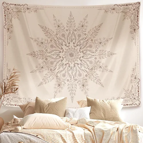 Damanse Tapiz floral para colgar en la pared, bonito tapiz de pared bohemio para dormitorio, estético, decoración de sala de estar con mandala para