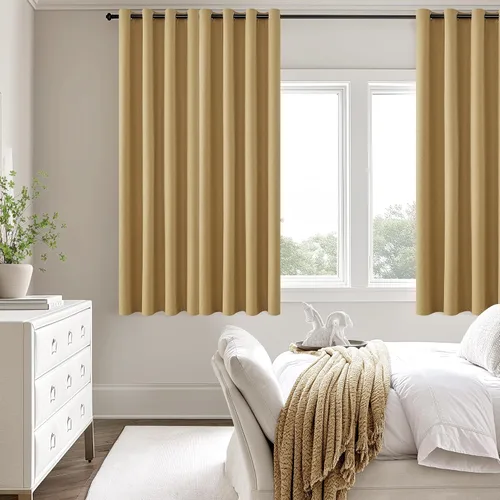 Miniatura 105 de ChrisDowa Cortinas 100% Opacas de Abedul Sólido de 45 Pulgadas de Largo, 2 Paneles para Dormitorio y Sala de Estar, Estilo Granja Oscurecedoras