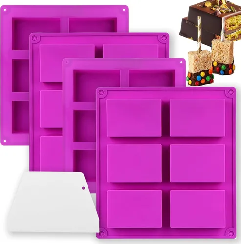 Miniatura 7 de Paquete de 3 moldes de barra de granola de silicona de 8 cavidades, molde rectangular de barra de proteínas de silicona para hornear barra