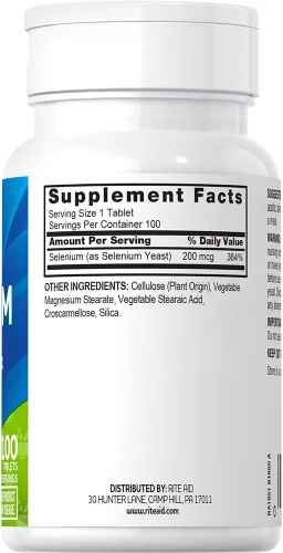 Miniatura 2 de Rite Aid Tabletas de selenio de 200 mcg, 100 unidades, minerales naturales y antioxidantes, soporte esencial para el cuerpo