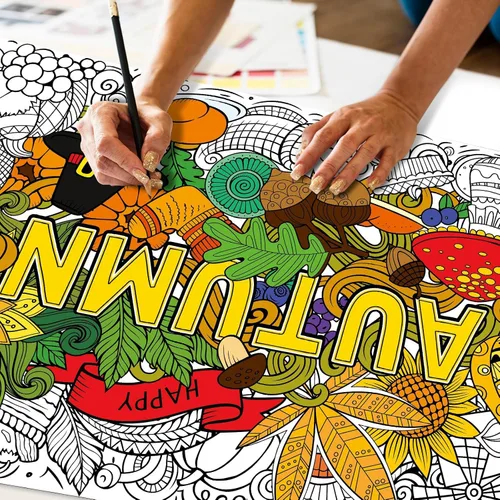 Miniatura 4 de ZOIIWA Póster de otoño para colorear con mandala, mantel gigante para colorear de otoño, hojas de girasol, calabazas, hojas de girasol, páginas