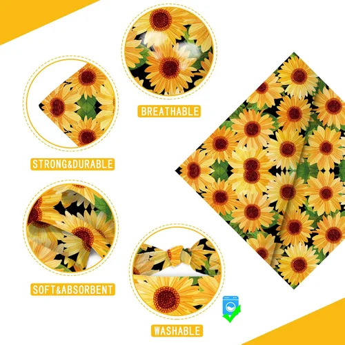 Miniatura 3 de Pañuelo de girasol con hojas para perro, bufanda lavable para mascotas, pañuelo ajustable triangular, estampado de doble cara, negro, girasol Hueso
